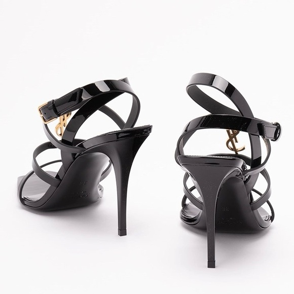 SAINT LAURENT Cassandra 90 YSL logo patent leather heels sandals - Picture 4 of 6